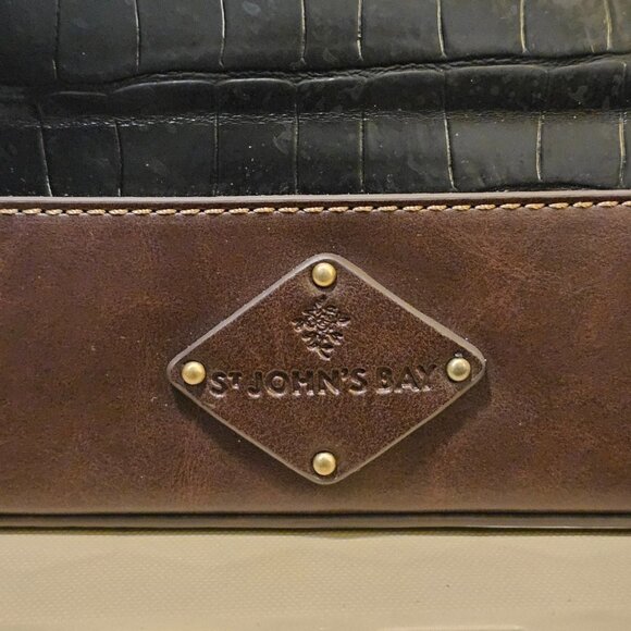 St. John's Bay Women's Black/Brown Crocodile Faux Leather Westbrook Satchel Bag - Picture 3 of 10